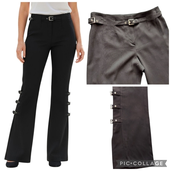 Escada Pants - Escada Vintage Y2K  Black Wool Split Leg with Buckle Detail Front Zip Women's